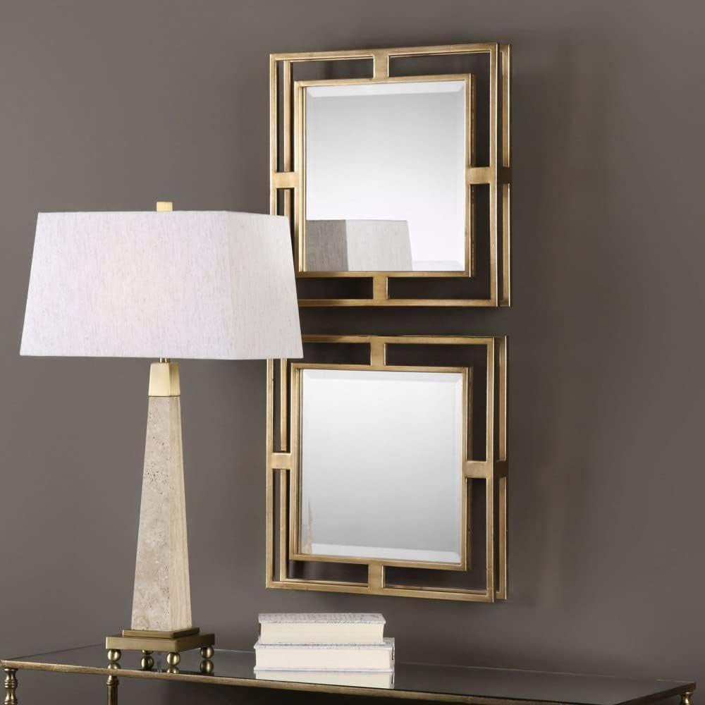 Allick 18 Inch Square Mirror Antiqued Gold Set Of 2