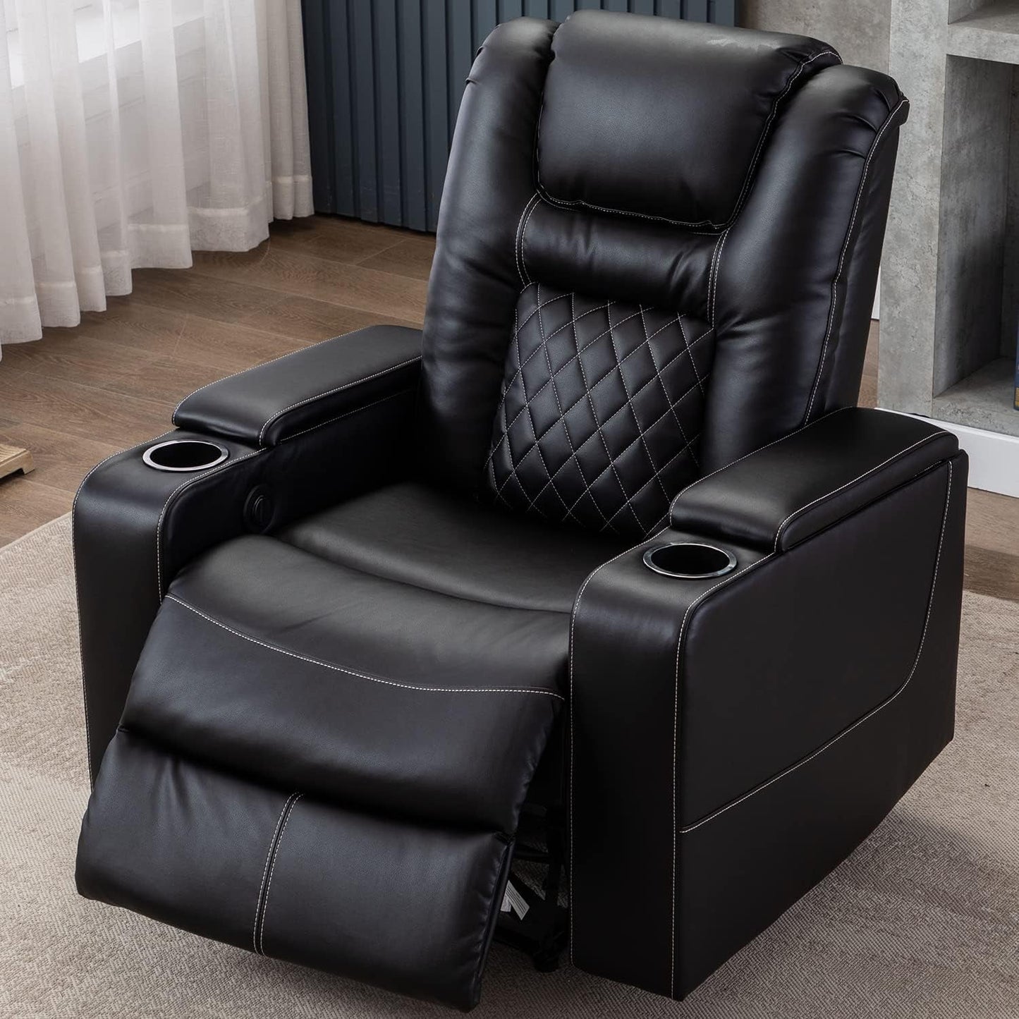 Black Leather Power Recliner With Usb And Cup Holders