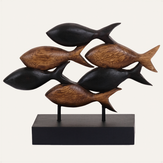 Wooden Fish Sculpture – Handmade Wood Art Acacia Wood Sculpture for Home Decor