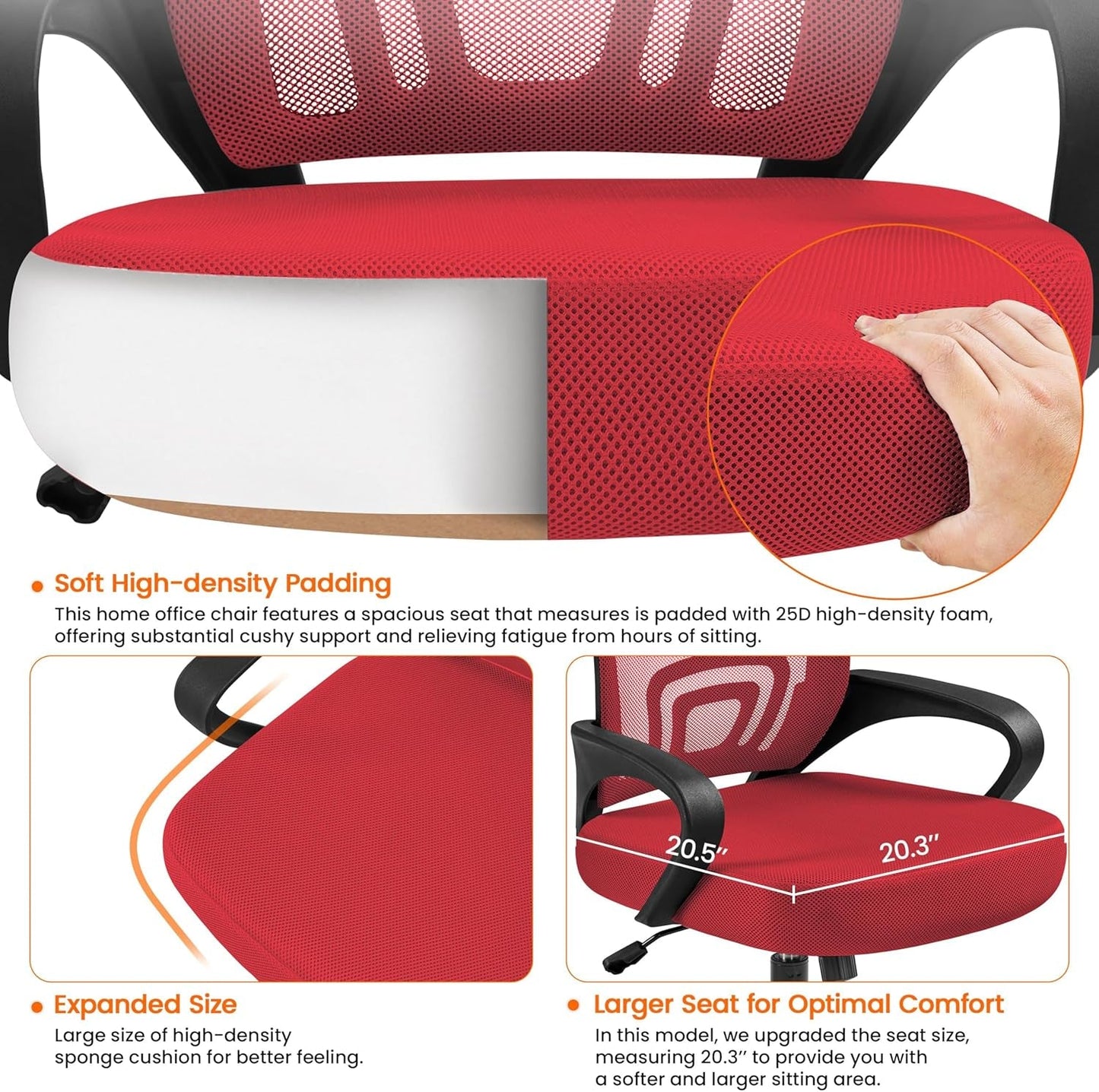 Ergonomic Red Mesh Office Chair With Lumbar Support