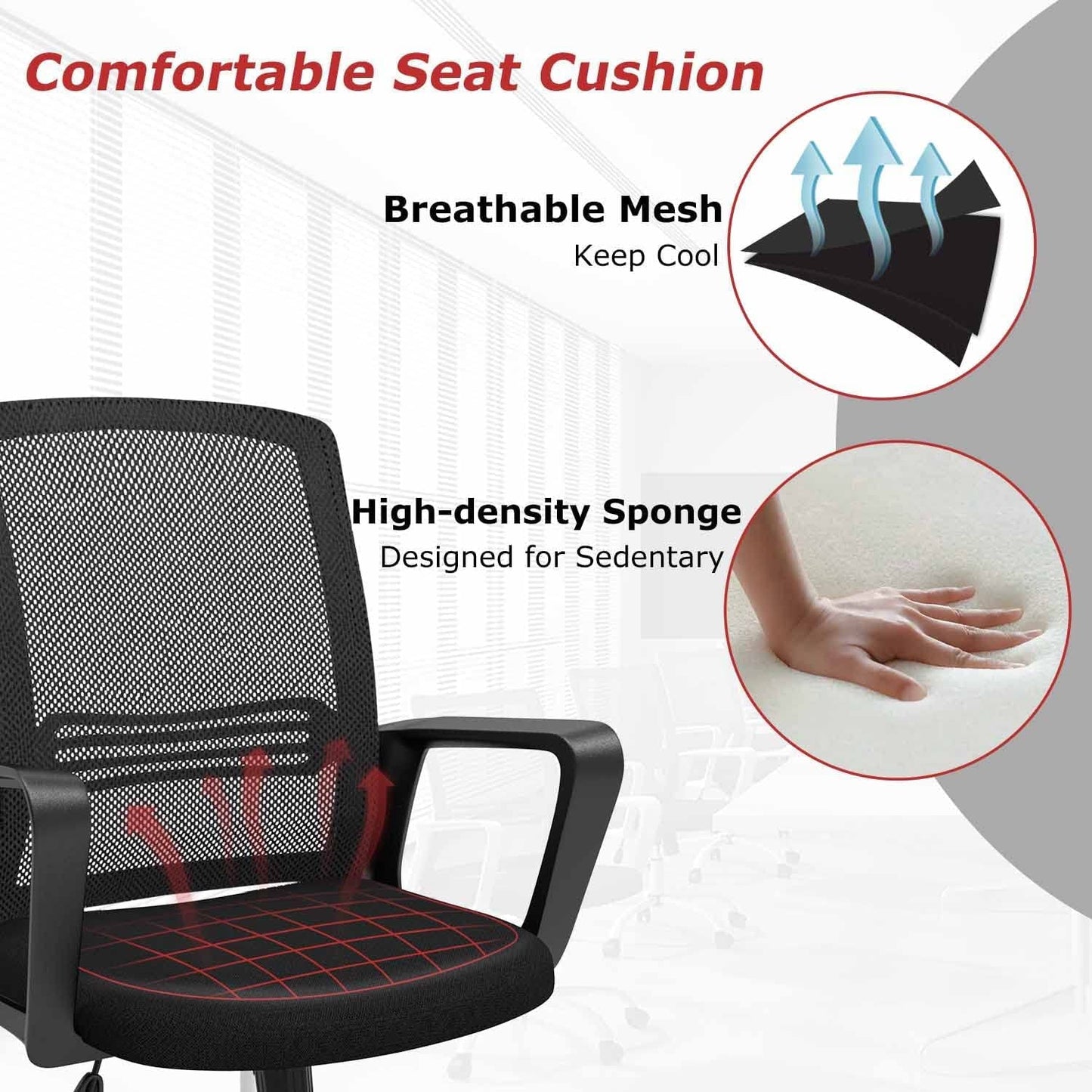 Black Ergonomic Mesh Office Chair With Armrests And Wheels