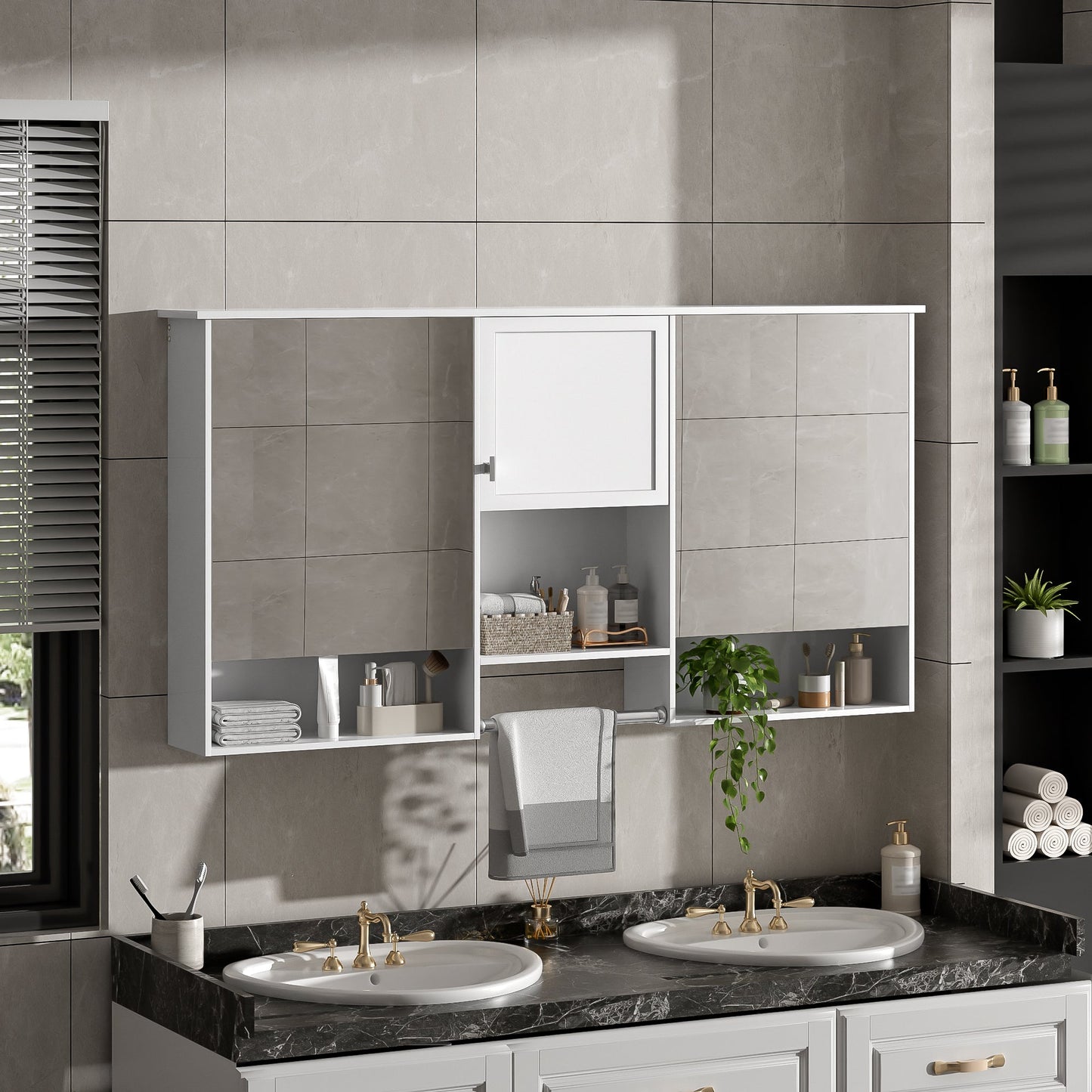55 Inch Wall-Mount 3-in-1 Mirror Cabinet