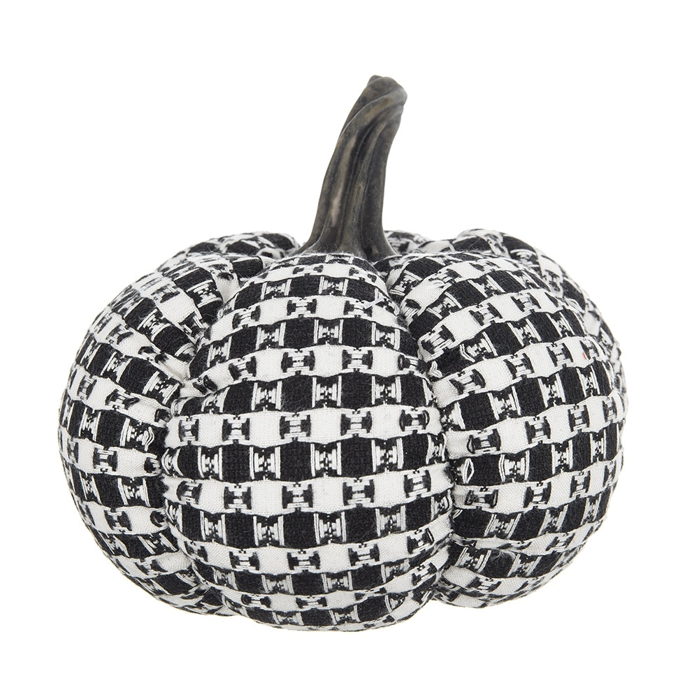 Plaid Fabric Pumpkin 7'' Black & White Halloween Decoration Accent