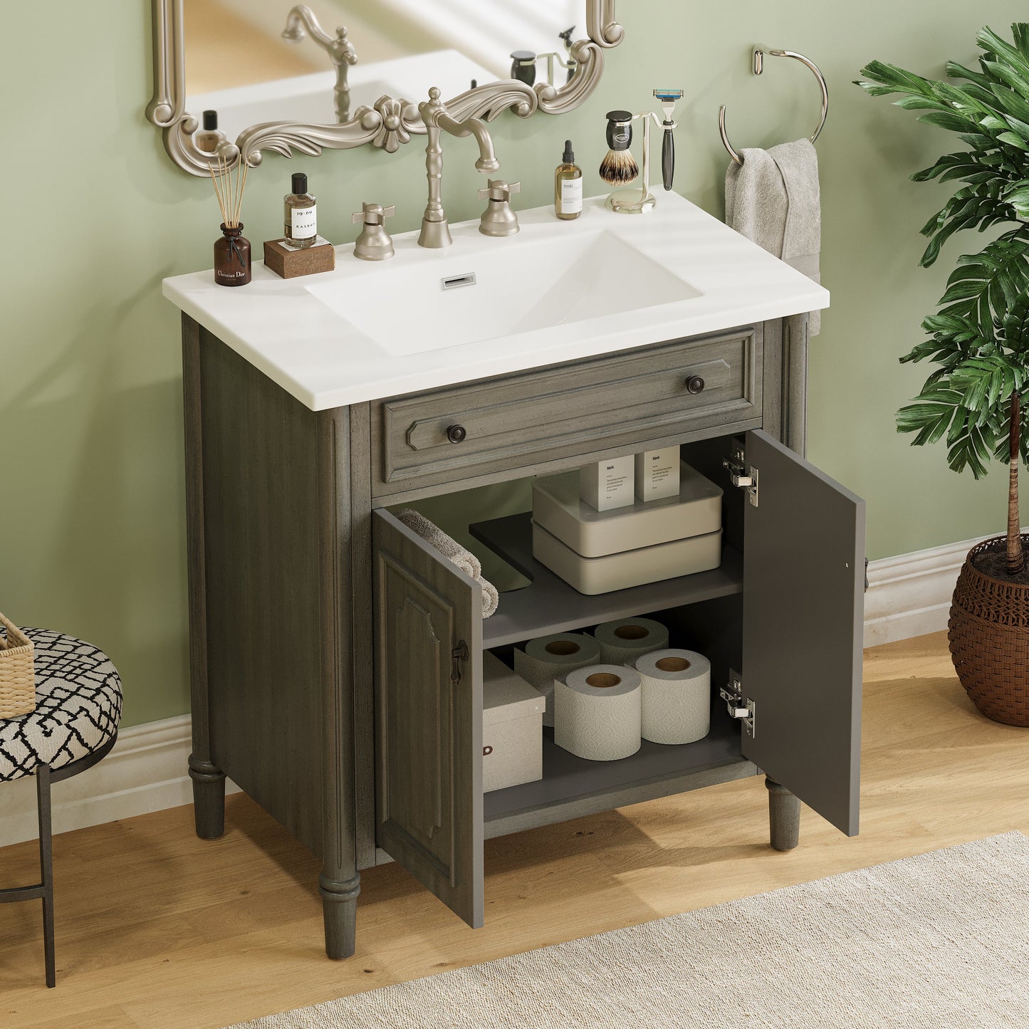 30 Inches Vintage Bathroom Vanity with Sink