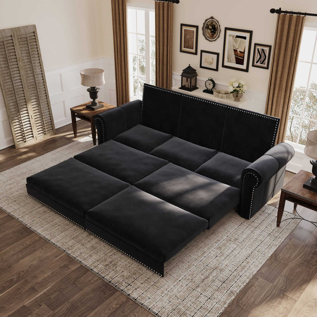 Chesterfield Sofa Bed – 3-in-1 Velvet Convertible Sleeper