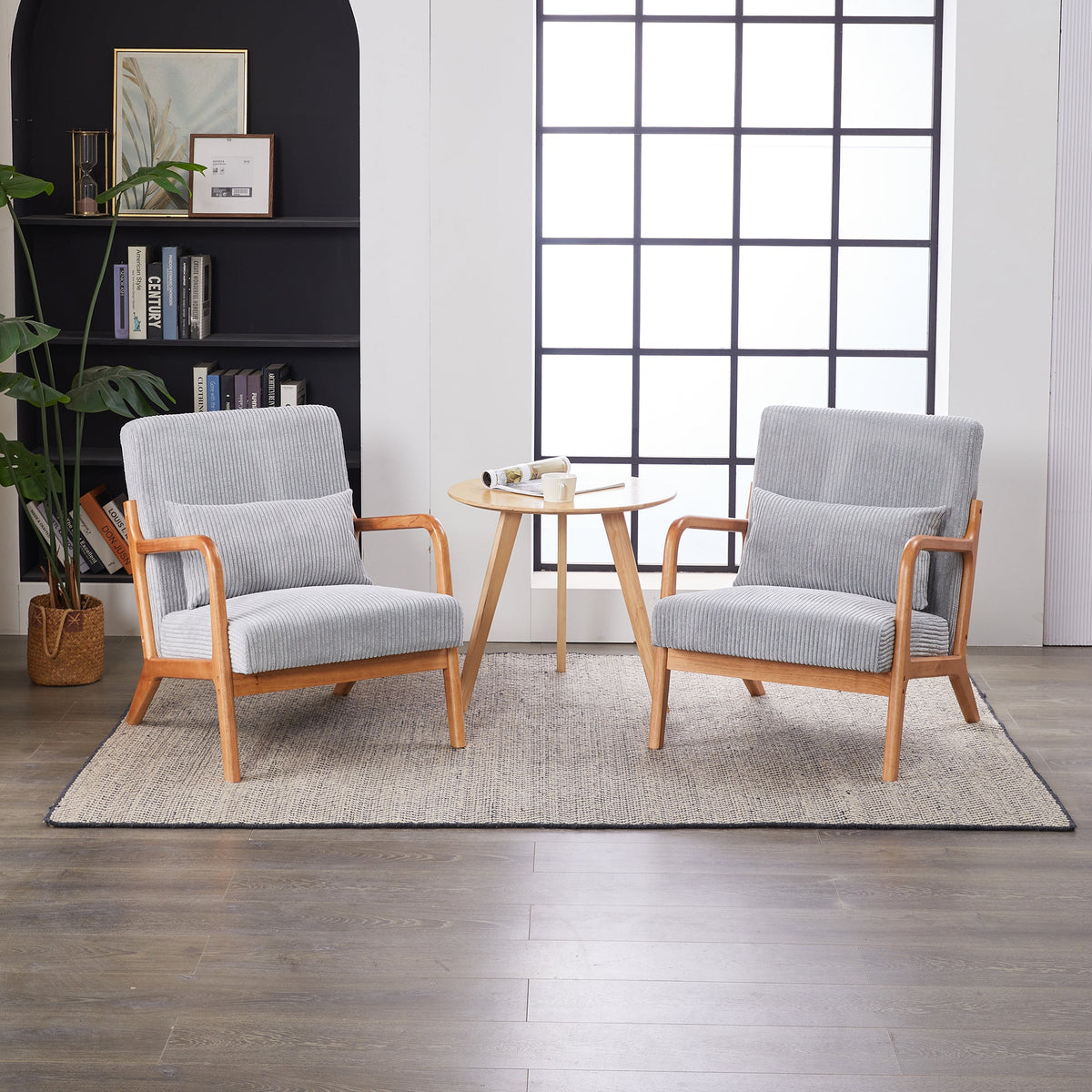 Mid-Century Modern Accent Chair with Solid Wood Frame