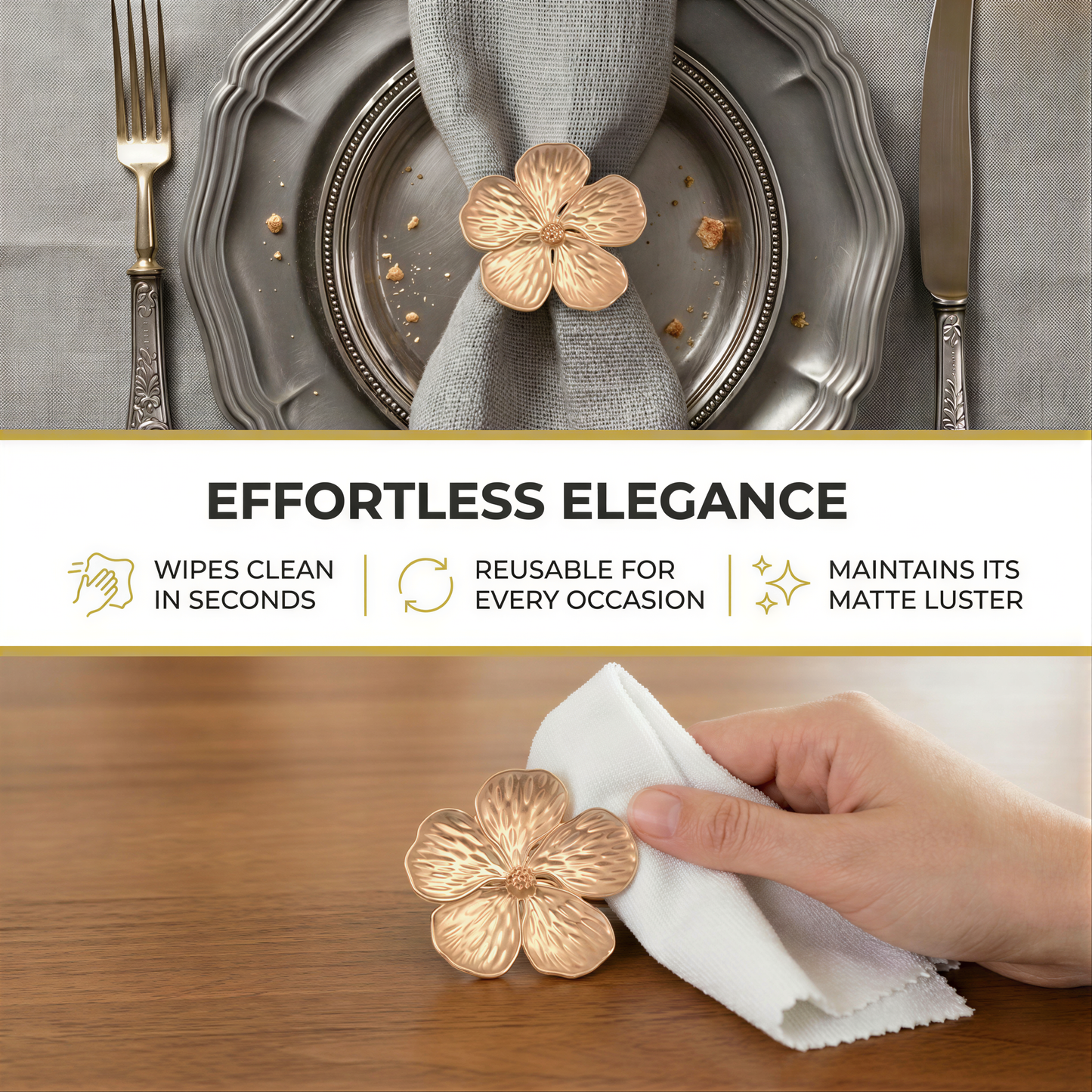 Gold Floral Napkin Rings – Elegant Metal Table Decor Rings for Dining