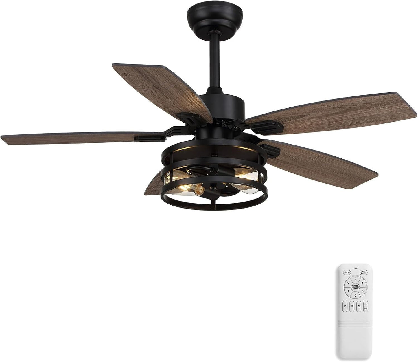 42 Inch Caged Ceiling Fan With Remote Control For Indoor And Outdoor with sleek design and remote in view.