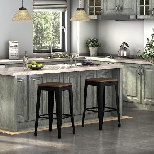 Square Metal Bar Stool Set Of 2, Stackable, 330 Lb Capacity