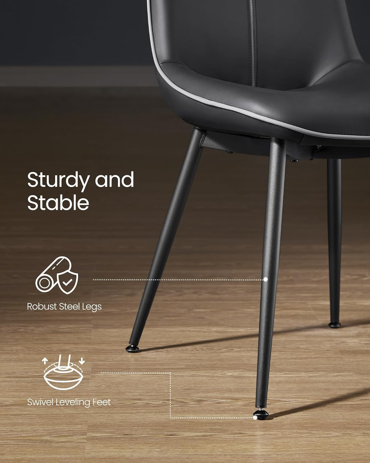 Leather Dining Chairs Set Of 2 Ink Black Upholstered Swivel Chairs