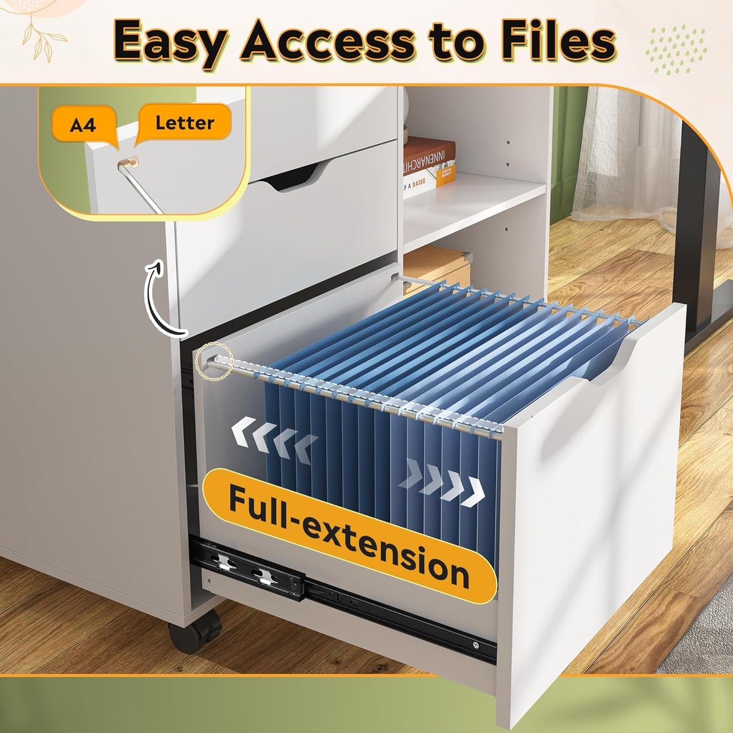 Rolling 3 Drawer File Cabinet With Printer Stand For Office