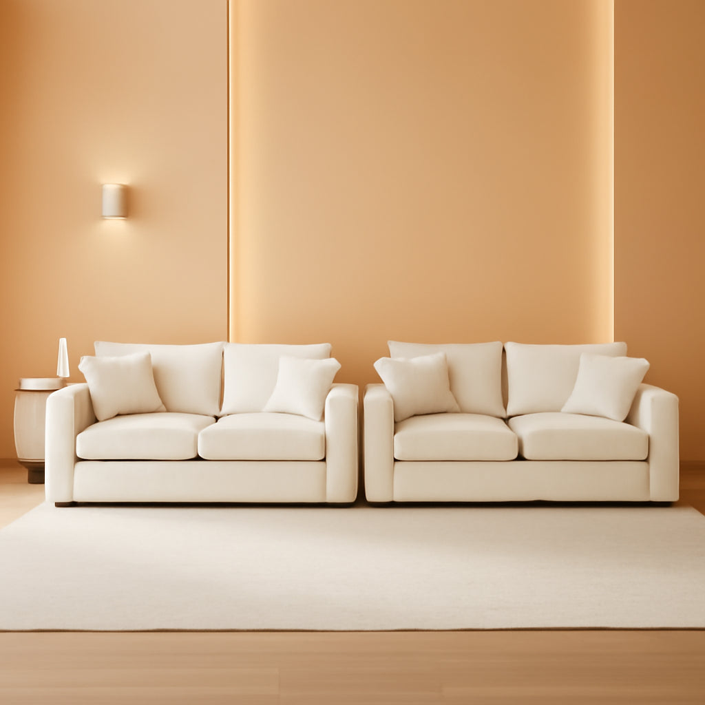 Oversized 2 Piece Sofa Set Beige 3 Seater And Loveseat