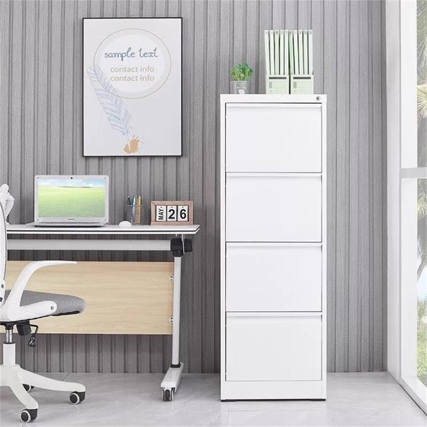 Durable Metal 3 Drawer File Cabinet With Lock For Office Storage