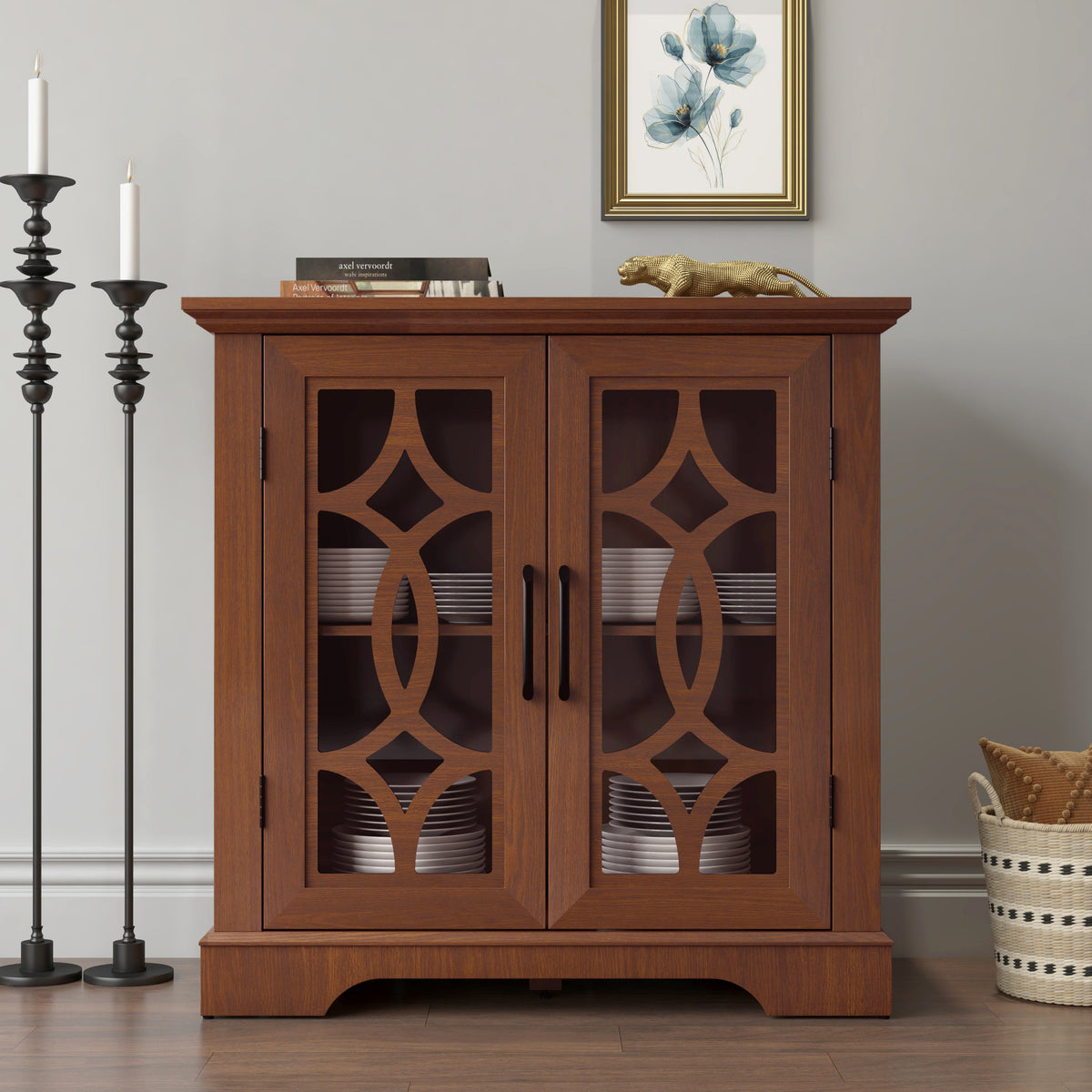 Spacious Size Sideboard with 2 Clear Tempered Glass Doors
