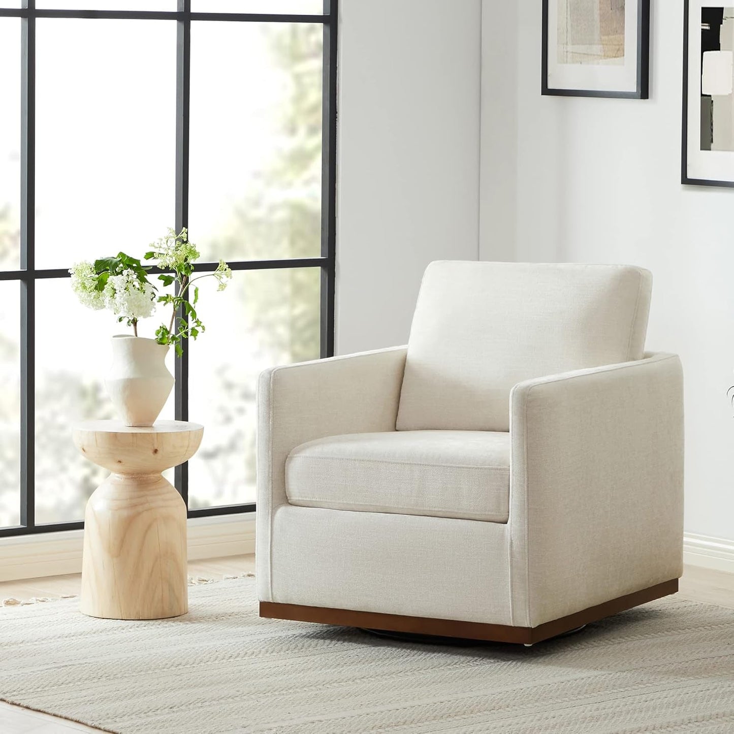 Swivel Linen Accent Armchair Mid Century Modern 360 Swivel