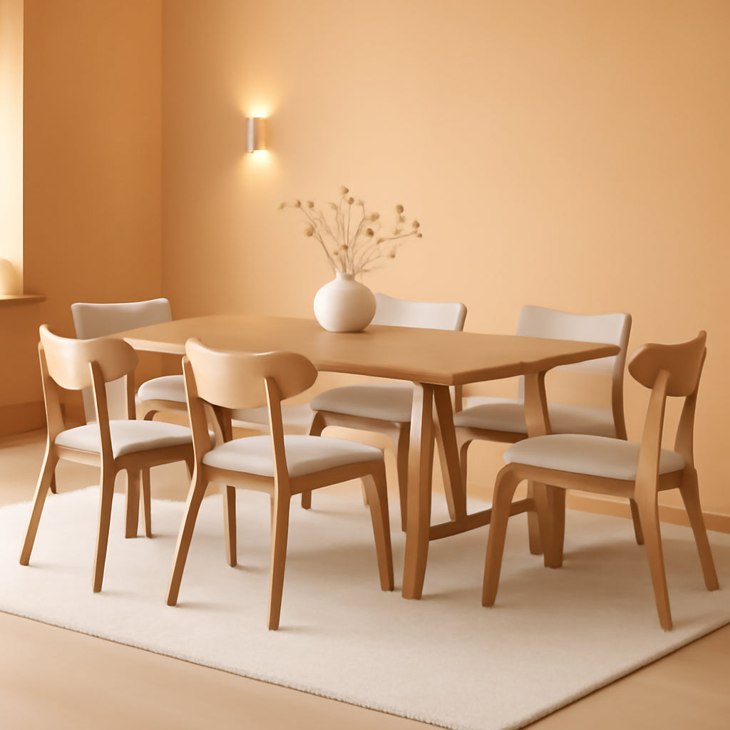 Mid Century Modern Dining Set 7 Piece Natural Oak Table