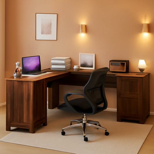 L Shaped 57 Inch Desk With Storage And Keyboard Tray