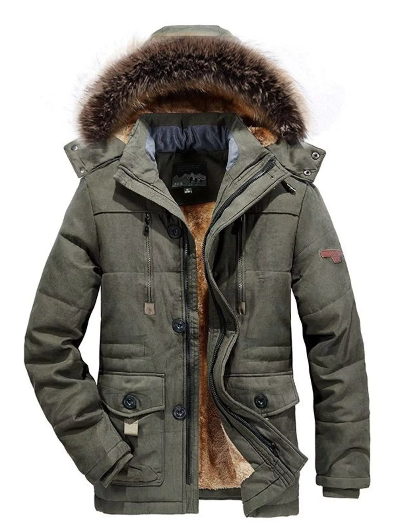 Zip Up Long Sleeve Puffer Coat with Faux Fur Hood