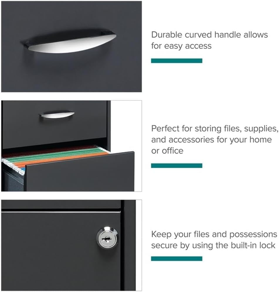 3 Drawer Charcoal Vertical Filing Cabinet For Letter Size Files Metal Construction Preassembled