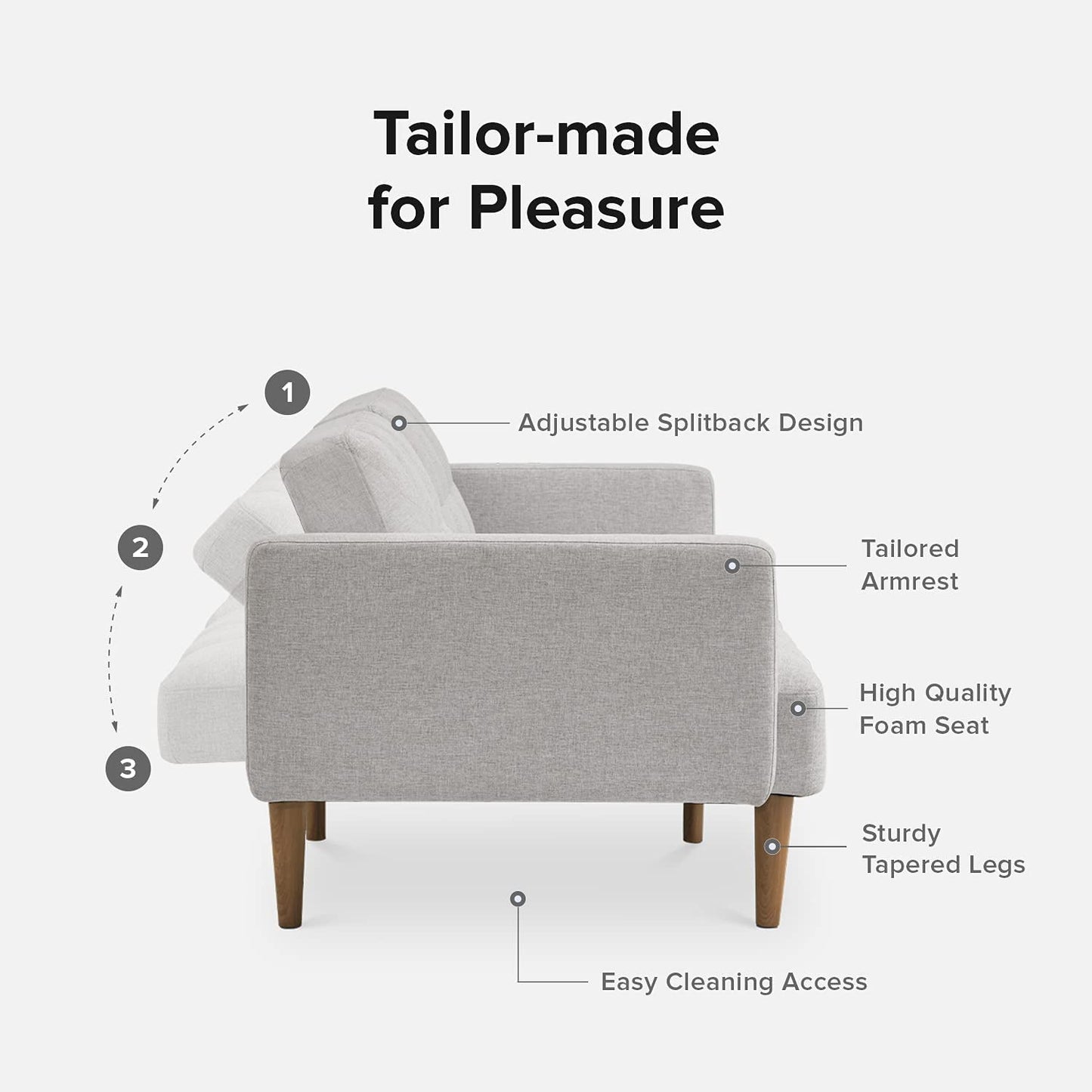 Gray Fabric Twin Futon Sofa Bed With Arms For Small Rooms