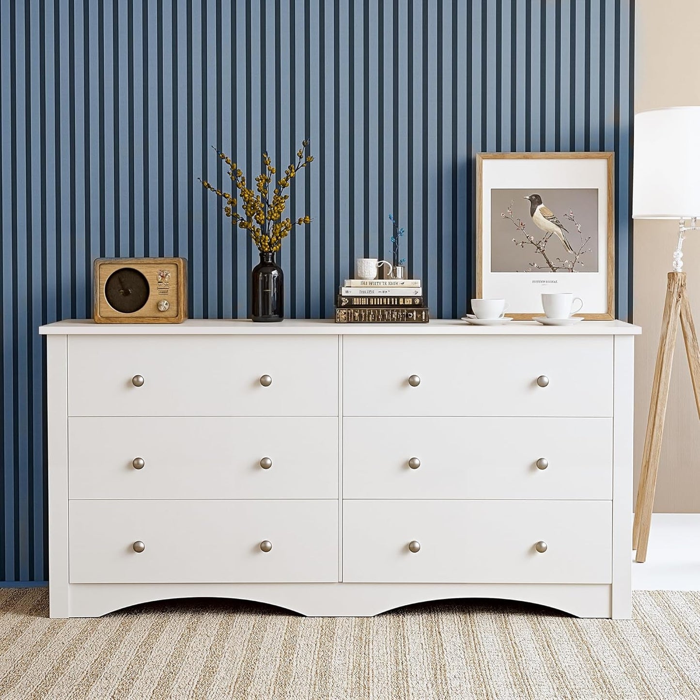 White 6 Drawer Dresser With Smooth Metal Slides Storage