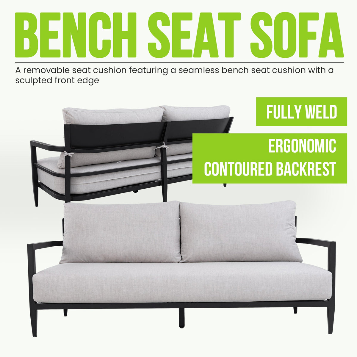 Modern Outdoor Fully Weld Bench Seat Sofa in Ember