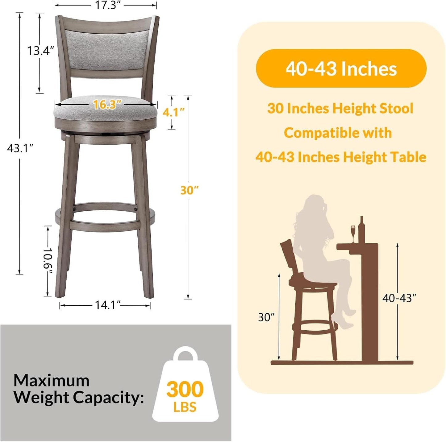 High Back Swivel Bar Stools Set of Two