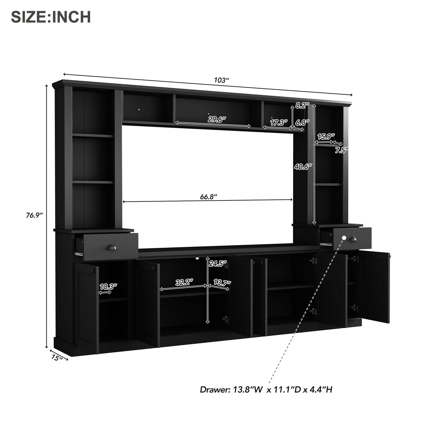 Minimalist Entertainment Wall Unit Set with Bridge