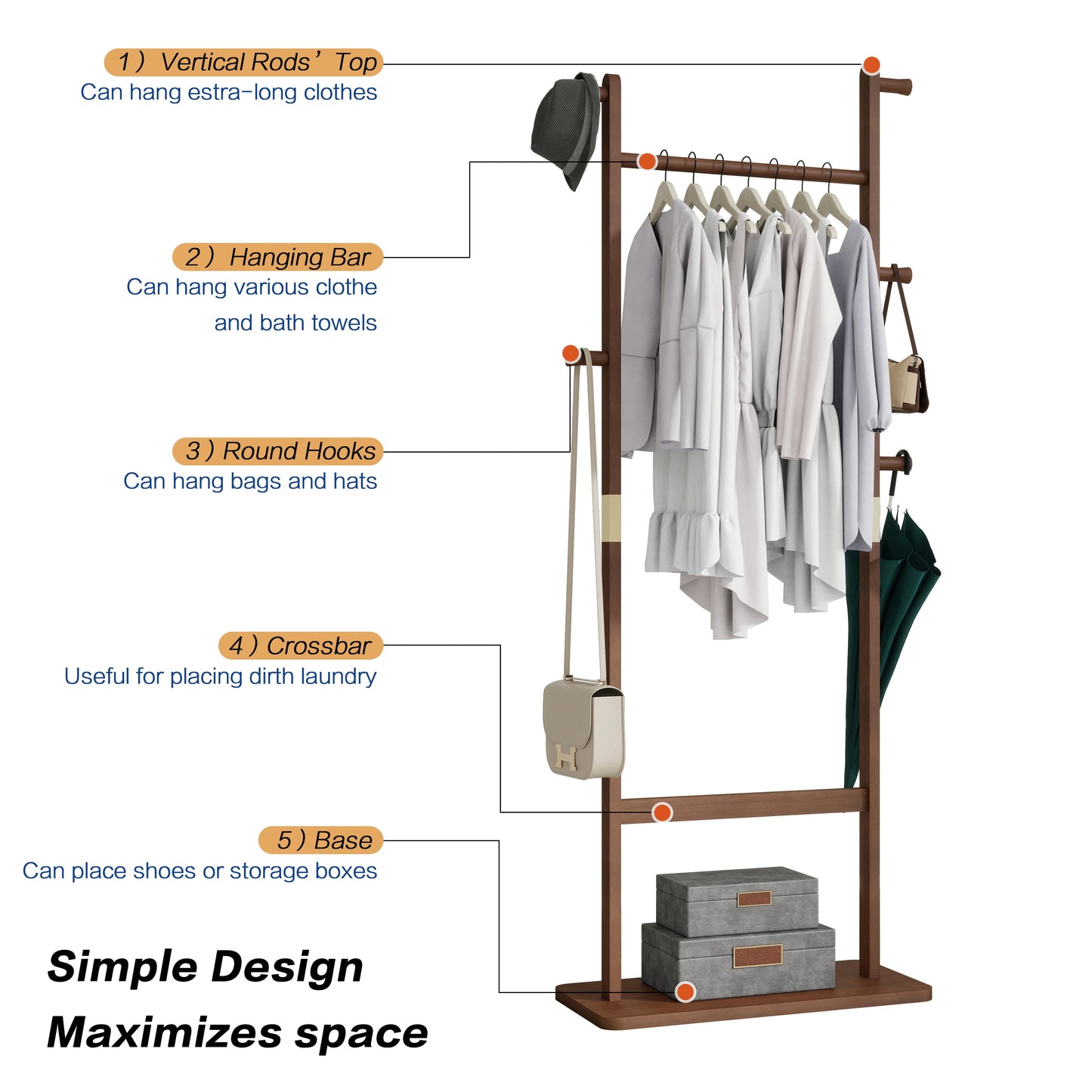 Solid Wood Coat Rack in Walnut
