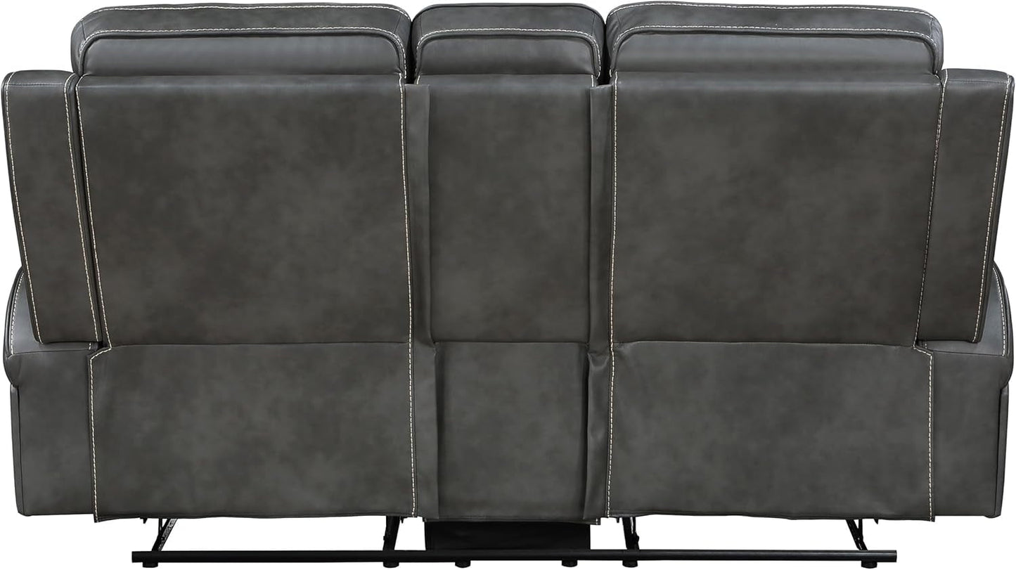 Gray Faux Leather Reclining Loveseat With Manual Recline