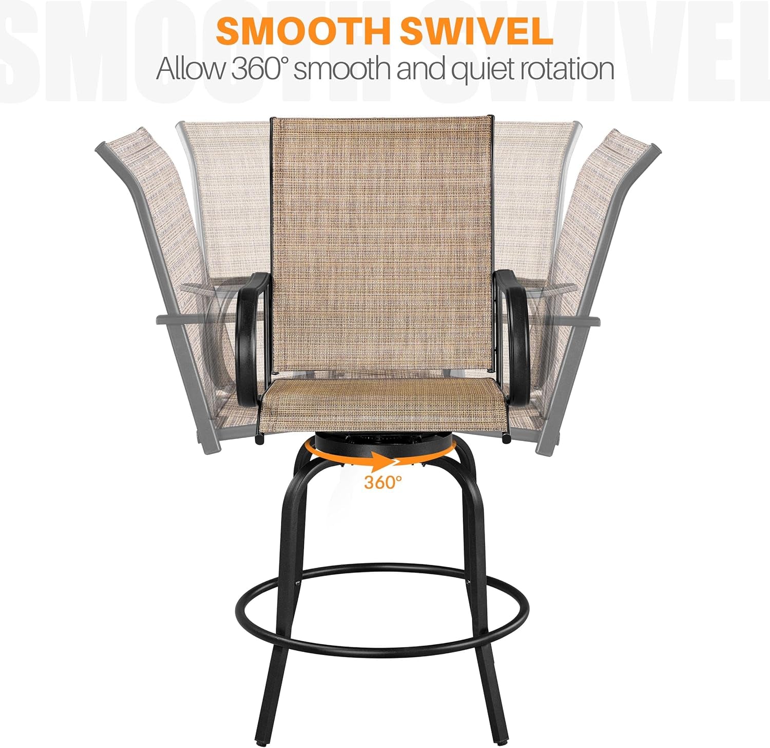 Outdoor Swivel Barstools Set of Four showcasing smooth 360° rotation for comfortable outdoor seating.