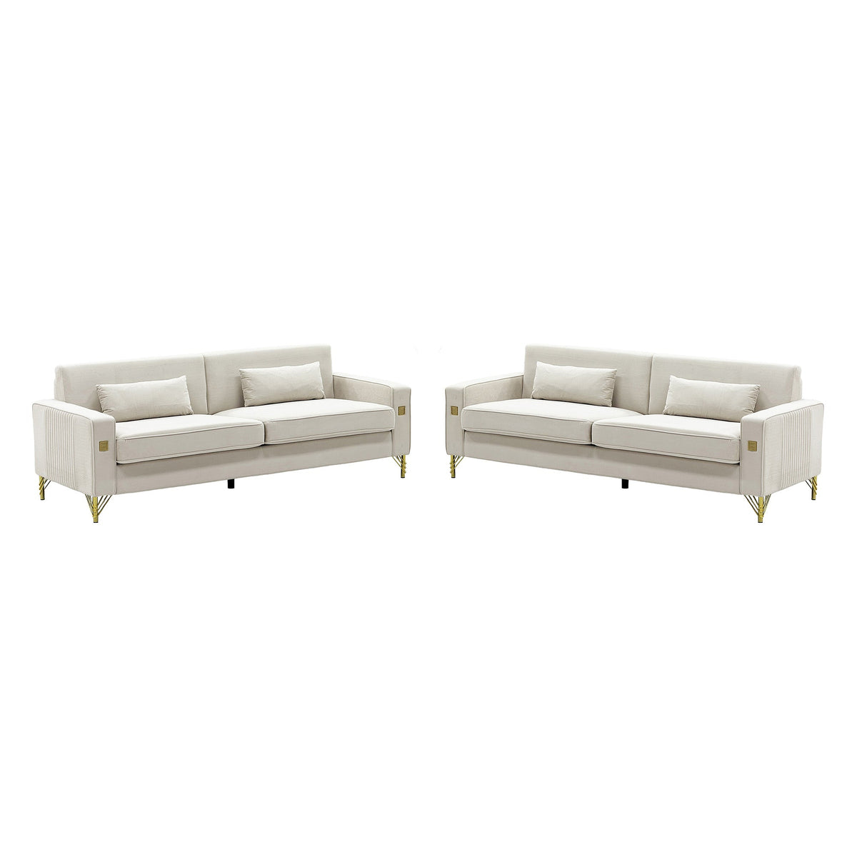 Ivory White 2-Piece Velvet Sofa Set