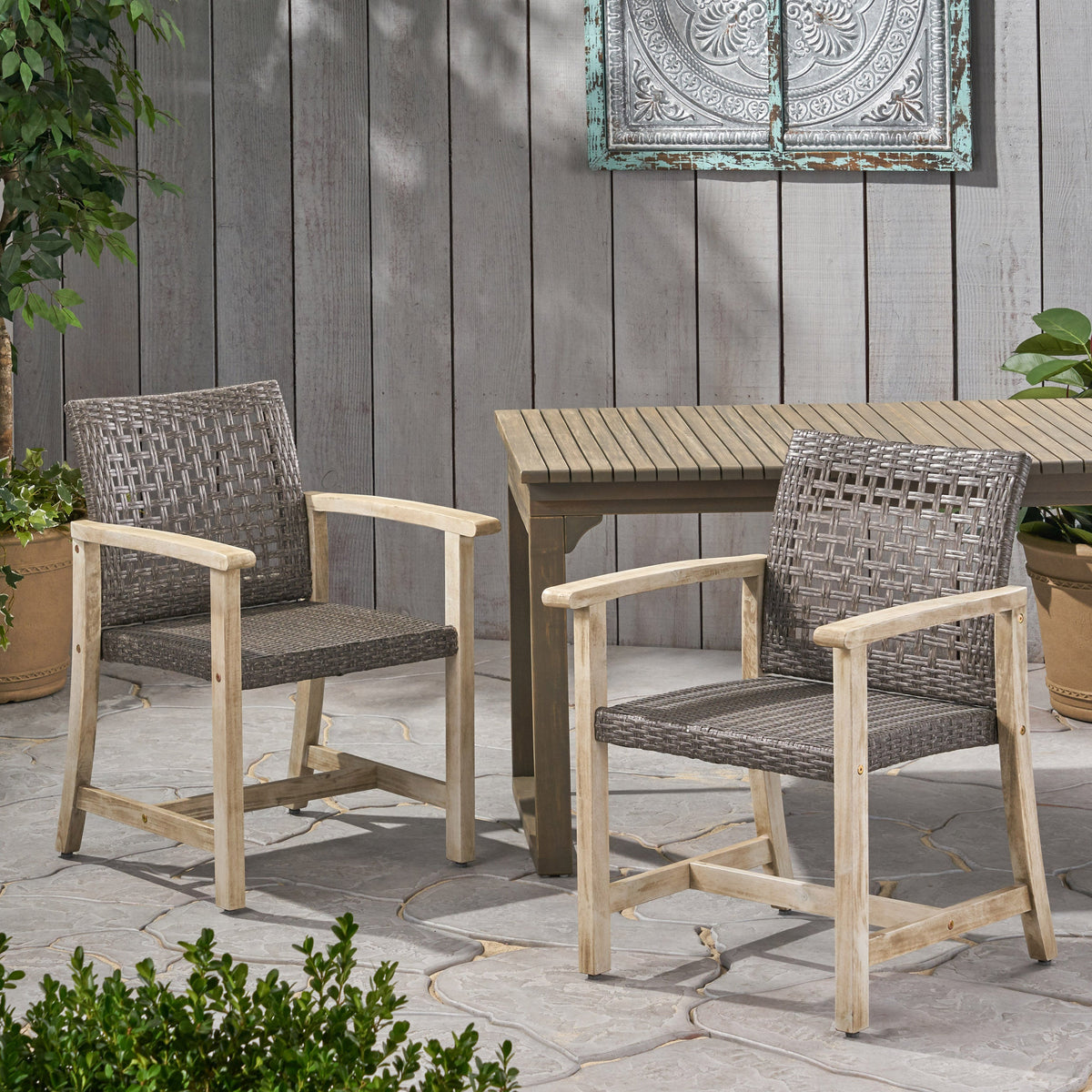 Hampton Wood and Wicker Dining Chair Set of 2