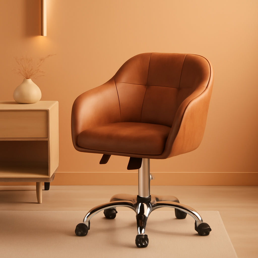 Brown Faux Leather Desk Chair With Adjustable Tilt