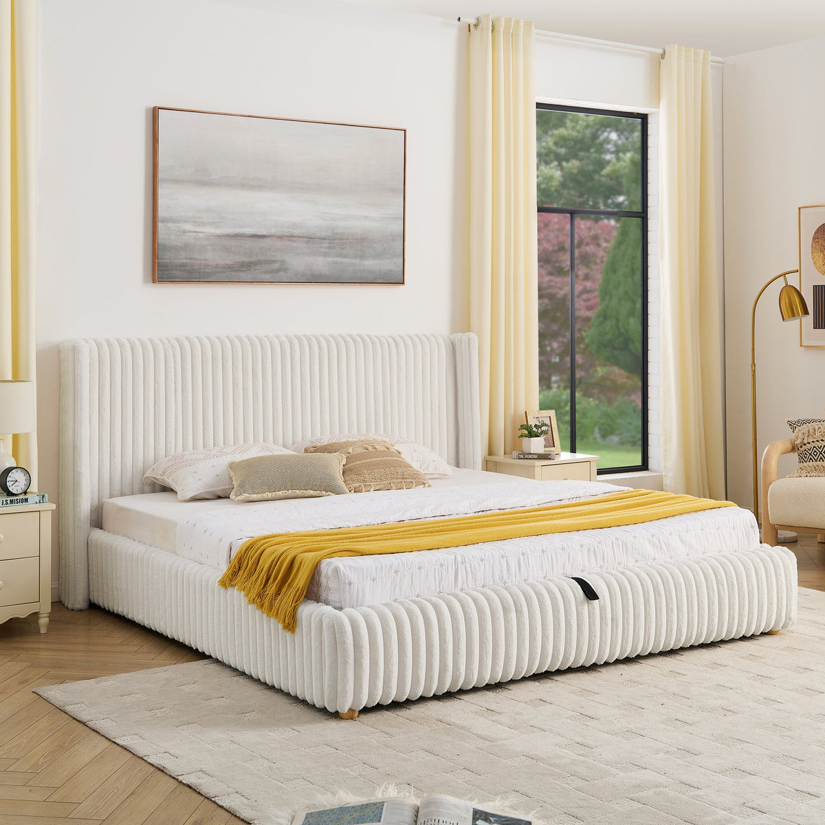 King Functional Vertical Striped Bed with Gas Lift Storage