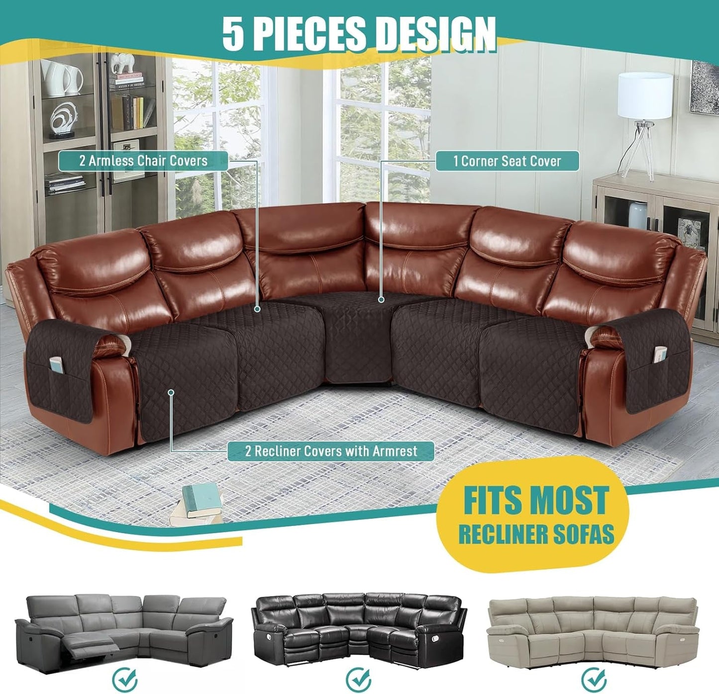 Extra Large Waterproof Recliner Sectional Cover Chocolate
