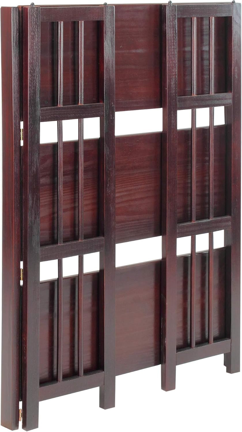 Three Shelf Folding Stackable Bookcase 27.5 Inch Wide Espresso Wood Home Office Storage