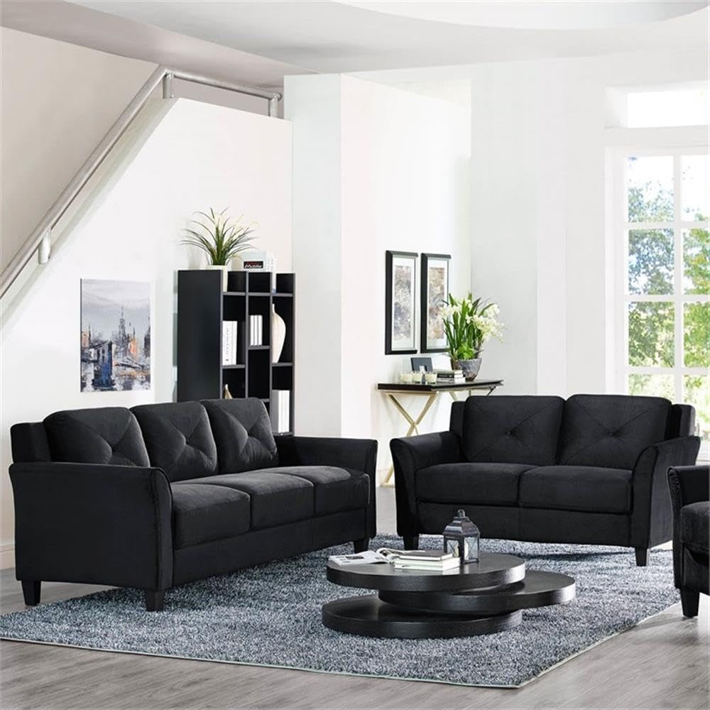 Two Piece Polyester Microfiber Upholstered Sofa Set With 78 Inch Wide Sofa And 56 Inch Wide Loveseat In Black