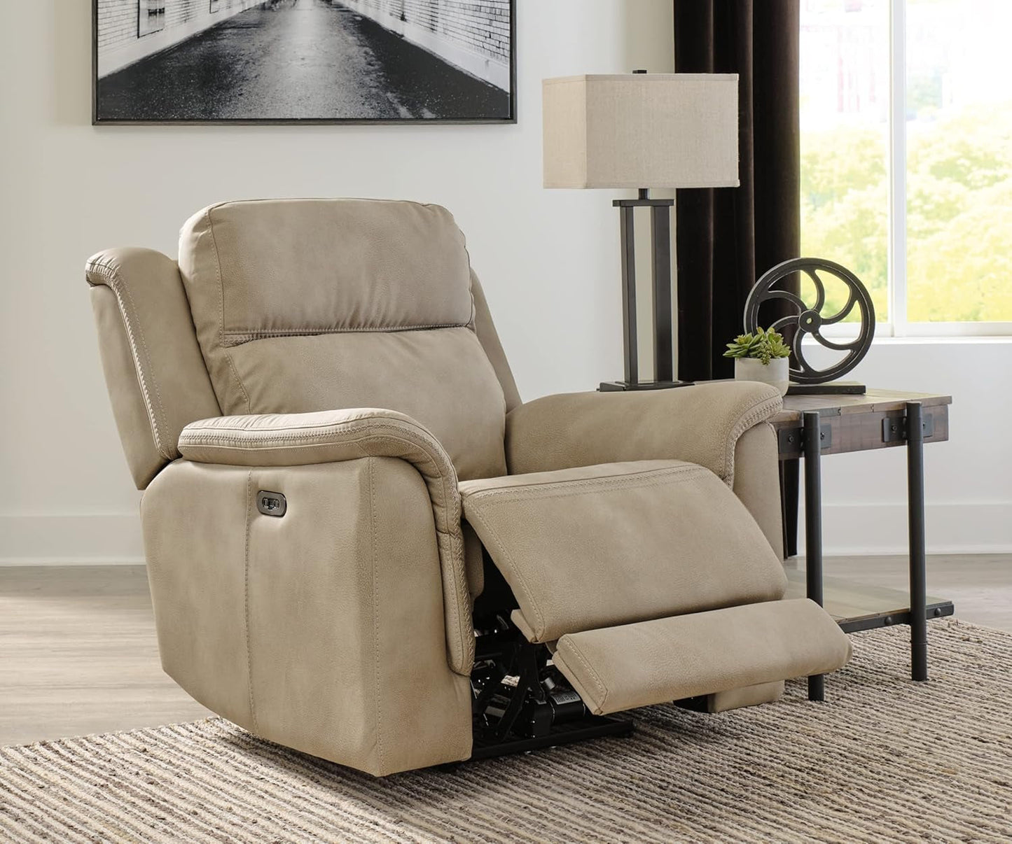 Durapella Power Recliner With Adjustable Headrest Beige