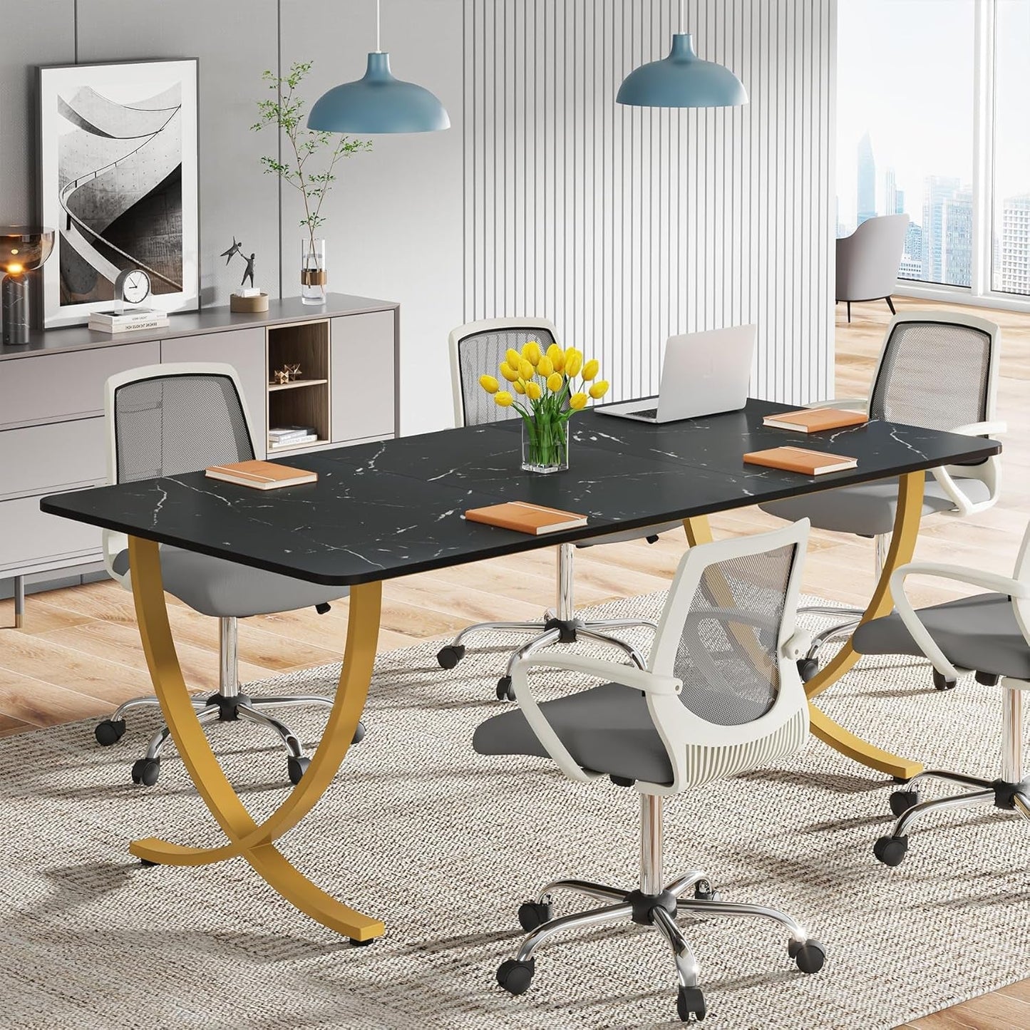 Executive Desk 63 Inch Wide Black And Gold Office Desk