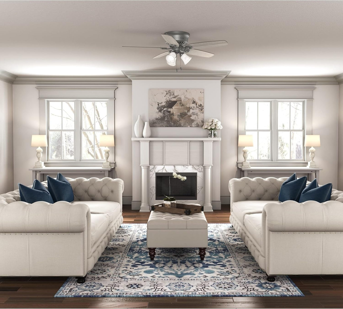 52 Inch Matte Silver LED Ceiling Fan With Integrated Light