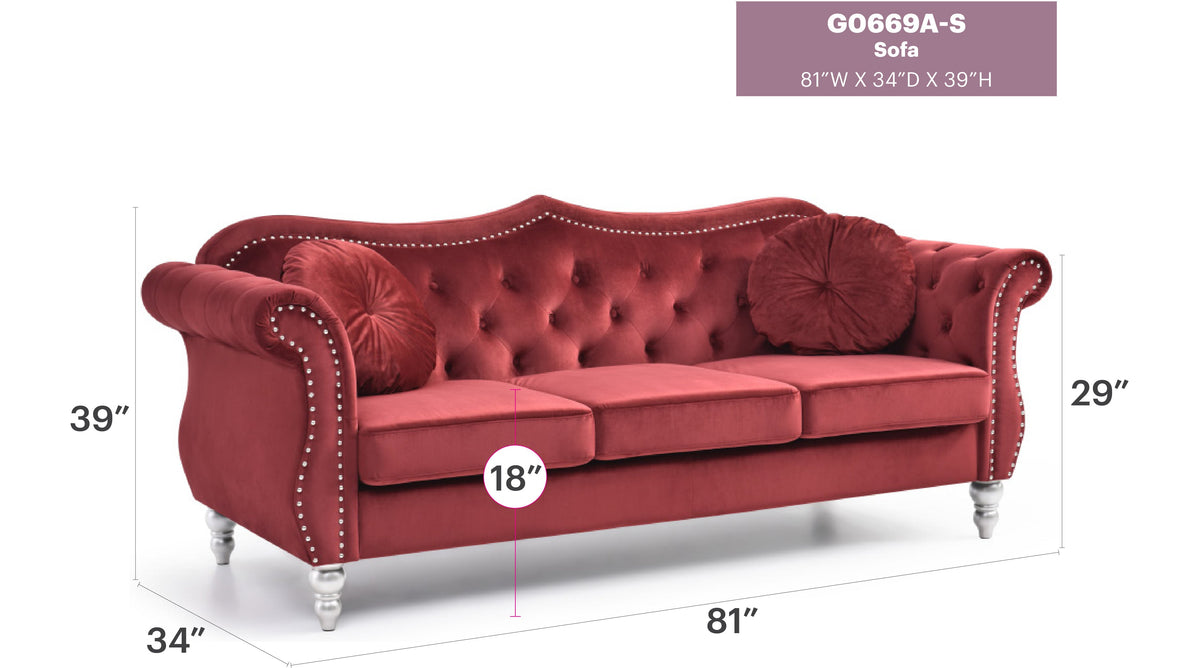 Hollywood G0669A-S Sofa in Burgundy