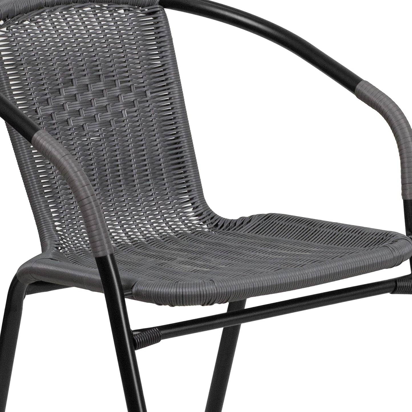 3-Piece Patio Dining Set With Round Glass Table And Stackable Rattan Chairs Gray