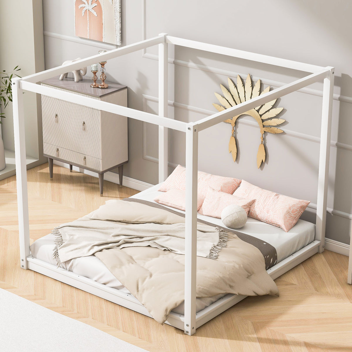 King Size Canopy Platform Bed with Support Legs