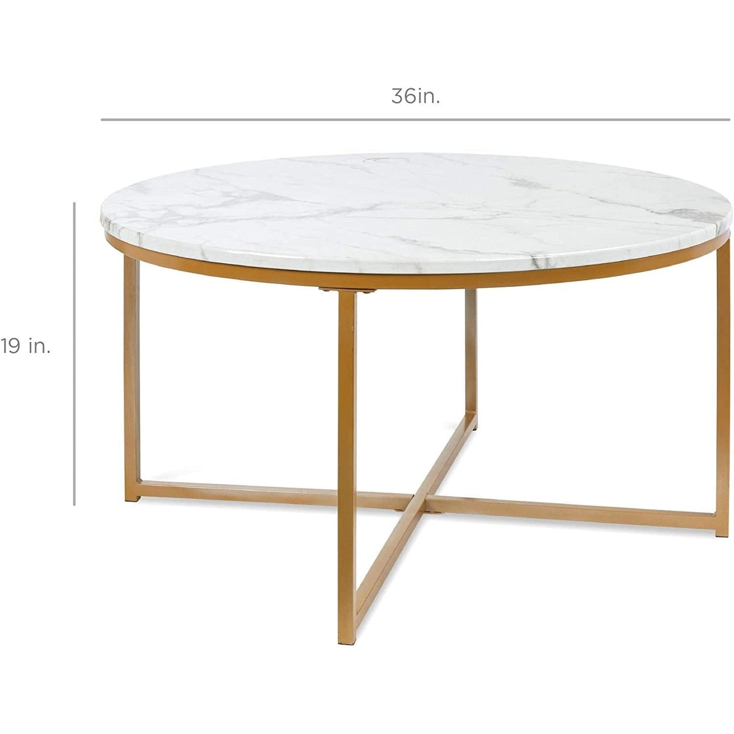 Round Coffee Table With Faux Marble Top Cross Leg Design