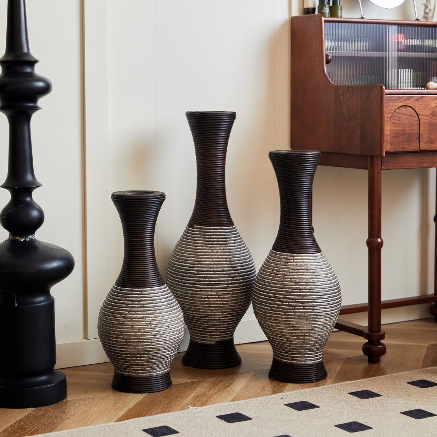 Desktop Vase, Brown Decorative Floor Vase, Classic and Neat Floor Vase, High Independent Flower Stand, Artificial Vine Vase, PVC Floor Vase, Home Decoration Flower Stand Set of 3 pieces