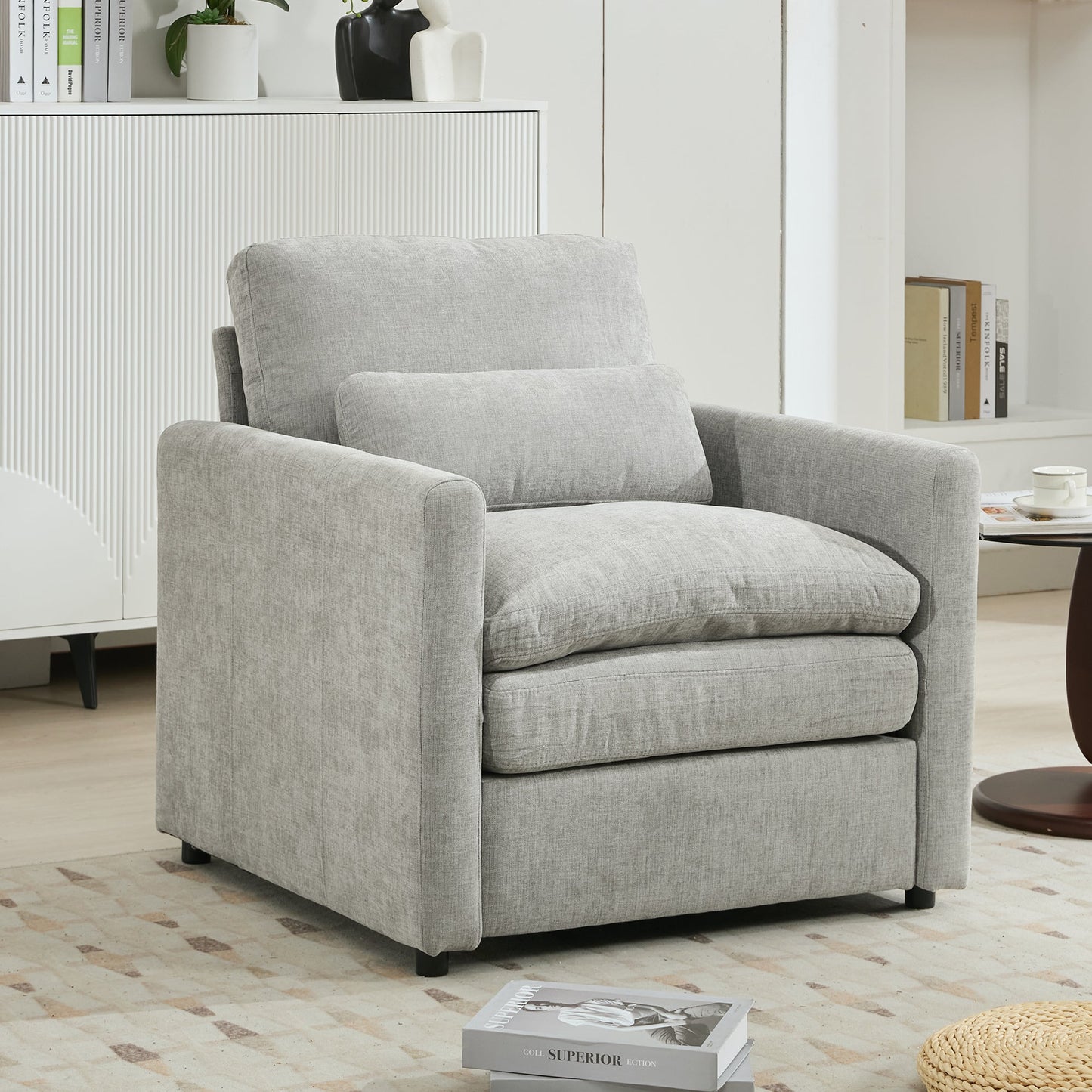31.9' Cozy Upholstered Armchair Oversized Comfy Cloud Sofa Double Cushion Single Sofa Plush Cushion Armchair for Living Room, Light Grey