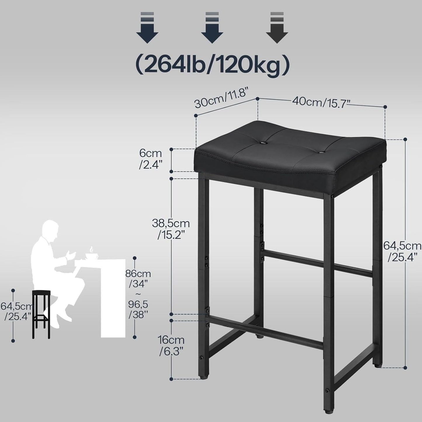 Bar Stools 25 Inch Counter Height With PU Upholstery Black