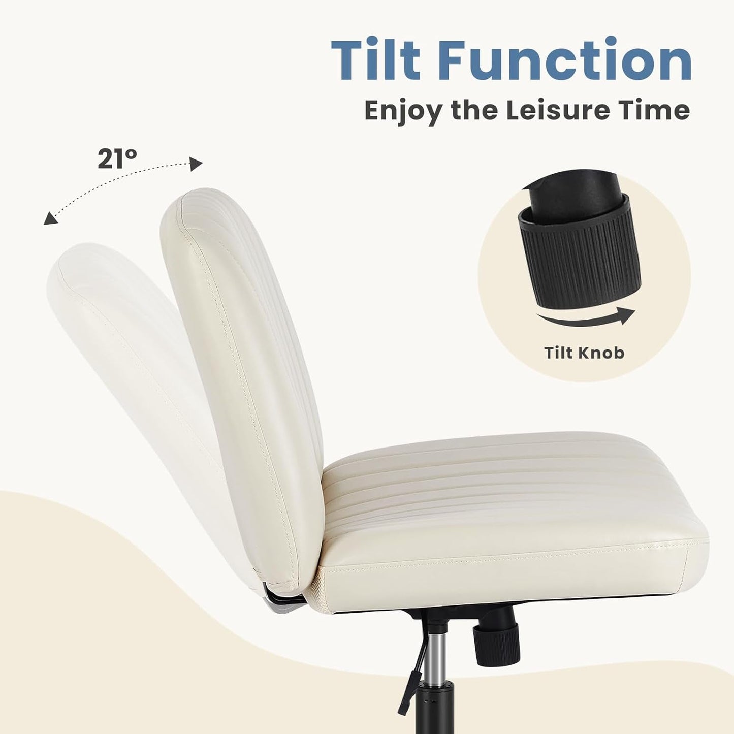 Cream Leather Swivel Task Chair With Dual Purpose Base