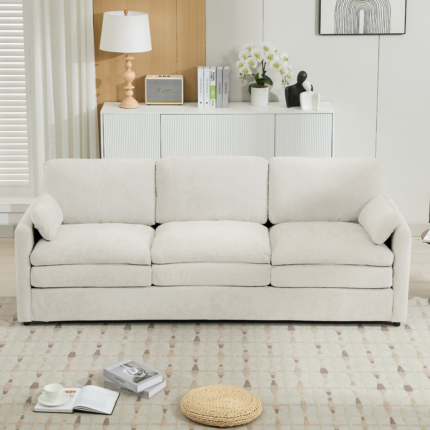 Cozy Upholstered 3-Seater Sofa with Plush Double Cushion and Ergonomic Design